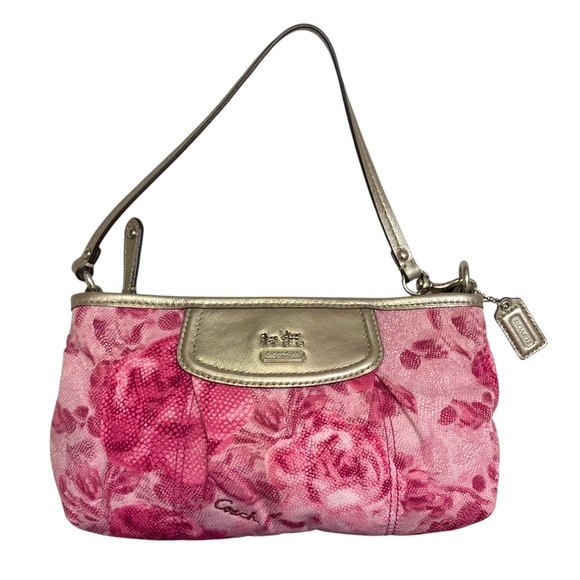 Coach pink and silver mini bag floral satin and leather evening bag - Picture 1 of 11